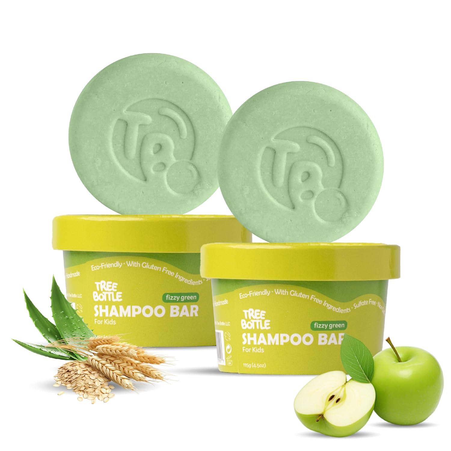 Tree Bottle Hydrolyzed Oat Protein + Aloe Vera Shampoo Bar for Kids – Gentle & Nourishing for Sensitive Scalps - Natural, Tear-Free, Sulfate & Paraben-Free - Made in USA - 4.5oz (Pack of 2)