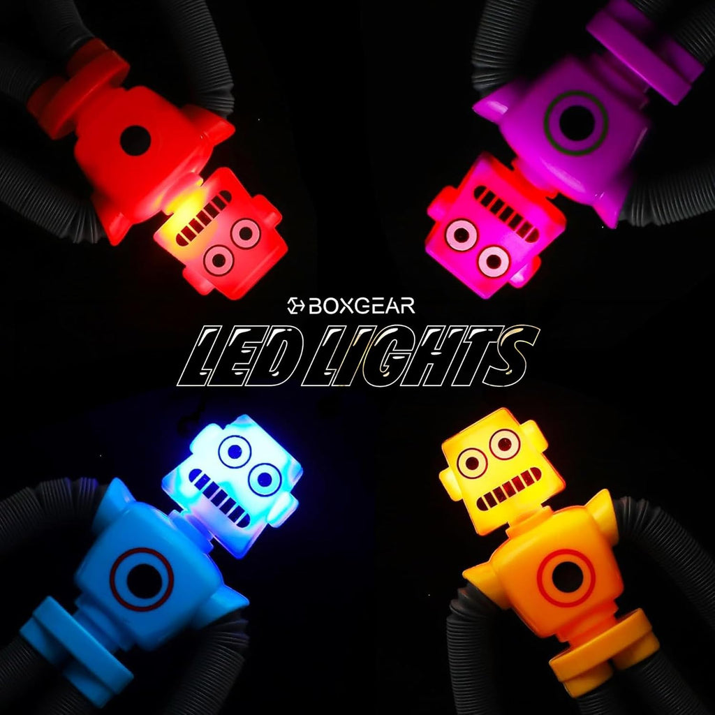 Boxgear 4 Pieces LED Shape Changing Robot Toy, Telescopic Pop Tubes Fidget Toys, Sensory Toys for Girls Boys (Robot)