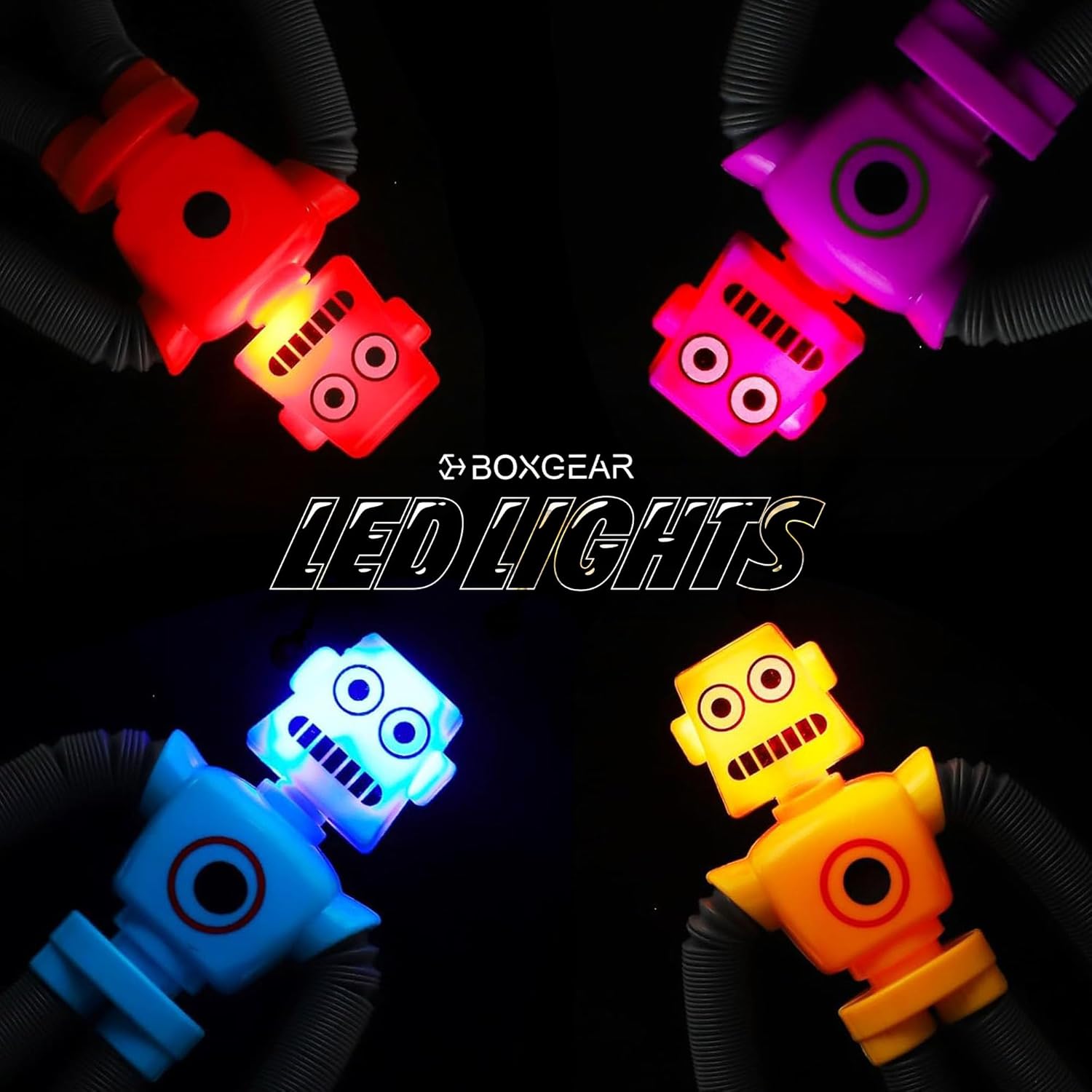 Boxgear 4 Pieces LED Shape Changing Robot Toy, Telescopic Pop Tubes Fidget Toys, Sensory Toys for Girls Boys (Robot)