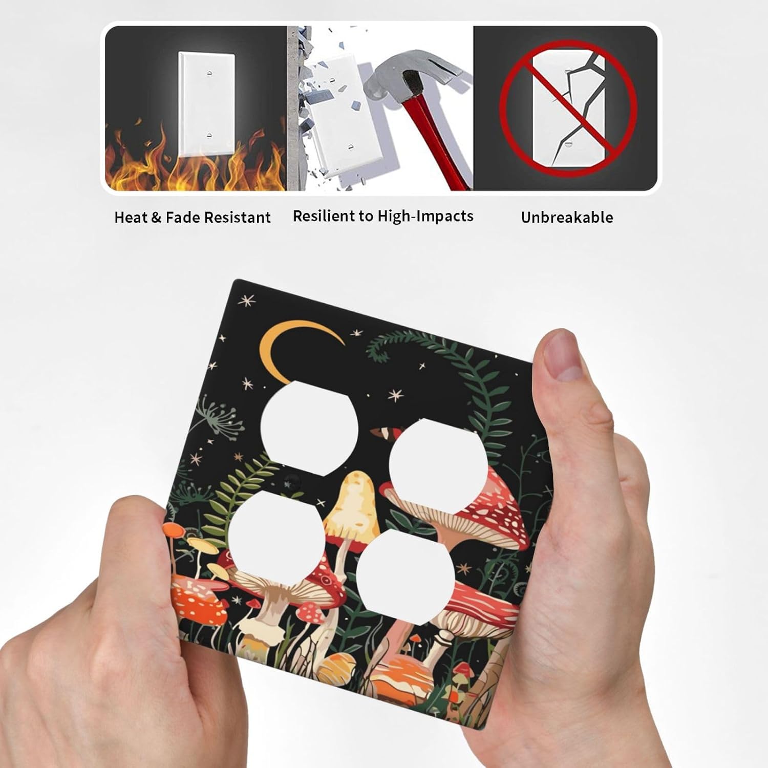 Moon Star Red Mushroom Forest Butterfly Green Plant Outlet Covers 2 Gang Double Duplex Decorative Light Switch Covers Electrical Wallplates Socket Faceplate for Kids Room Home Decor