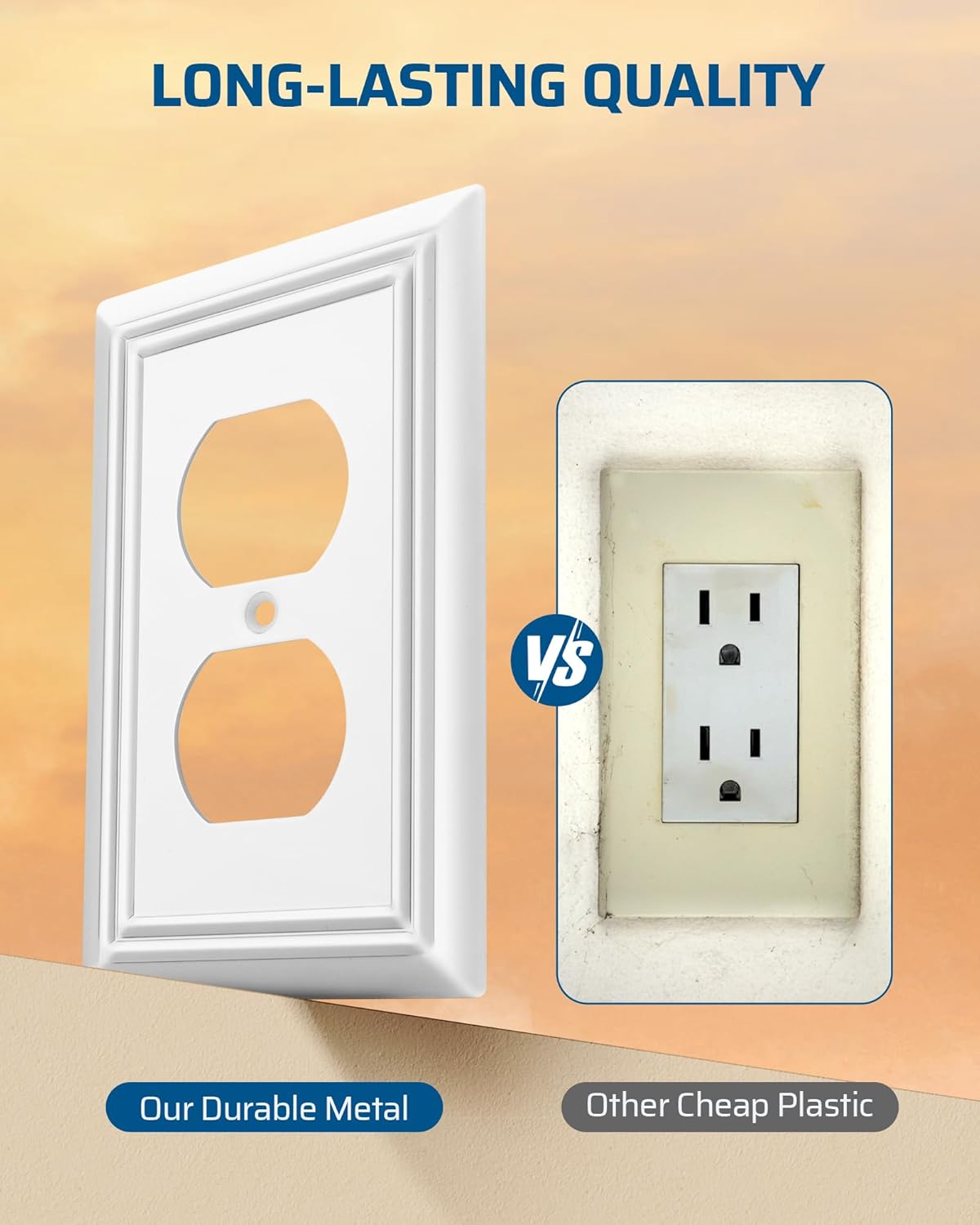 DEWENWILS Duplex Outlet Covers, White Outlet Wall Plates, 4.92" x 3.14" Light Switch Cover Plates, Metal Electrical Outlet Cover Plates, 2 Pack