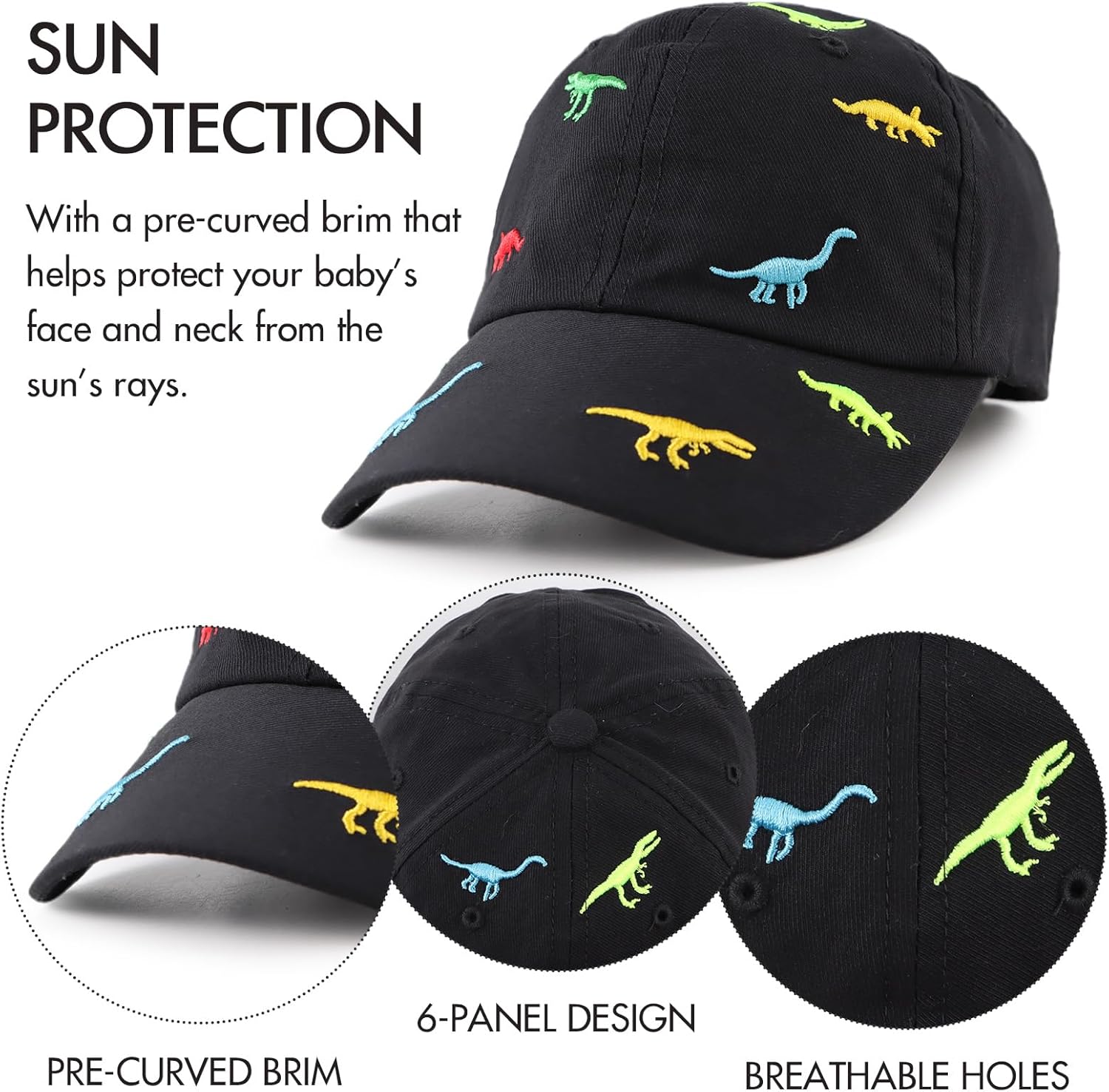 JANGANNSA Dinosaur Boys Girls Caps Embroidery Baby Baseball Caps Cotton Infant Toddler Kids Hat Spring Summer Autumn 2-6Y