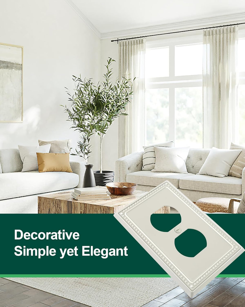 2-Pack Duplex Outlet Cover Plate, Light Almond Metal Wall Plates for Electrical Outlets, 1 Gang Receptacle Light Switch Cover, Pearls Decorative Switch Plates and Outlet Covers