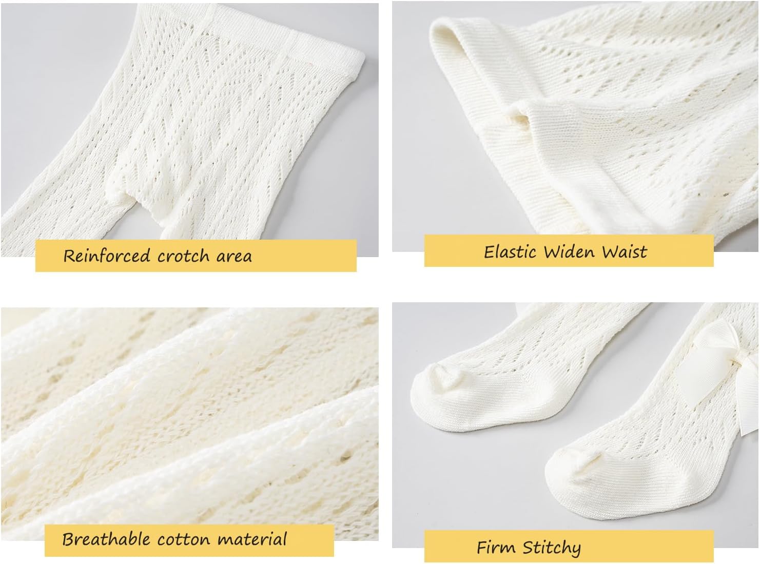 CHUNG Baby Girls Cotton Tights Thin Hollowed Summer with Bowknot Mesh Lace Fashion Toddler Footed Legging Pantyhose