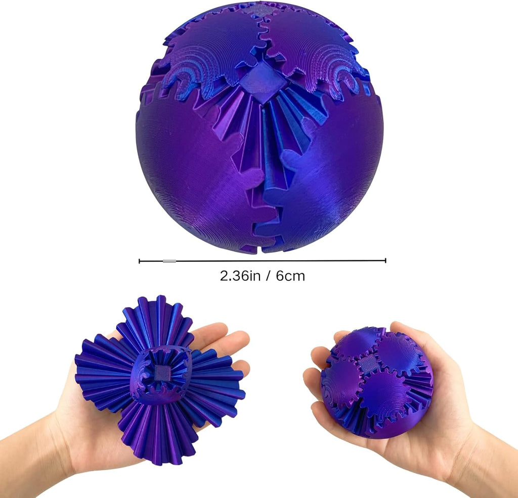 Gear Ball-3D Printed Gear Ball, 2024 New Gear Ball for ADHD 3D Printed Gear Ball Spin Ball Fidget Toy 2.95Inch Fidget Ball Gear Toy for Stress and Anxiety