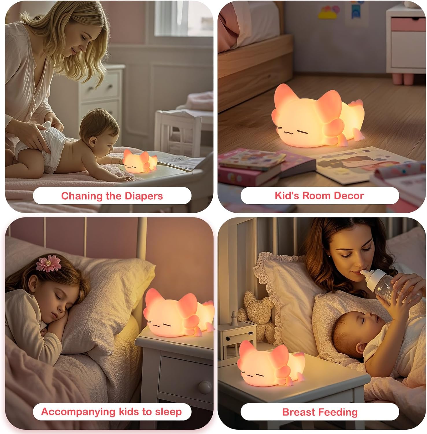 ZKLiLi Night Light for Kids Cute Axolotl Lamp,16 Colors+Tap Control+Silicone Kids Night Light,USB Rechargeable Axolotl Night Lights for Room Decoration