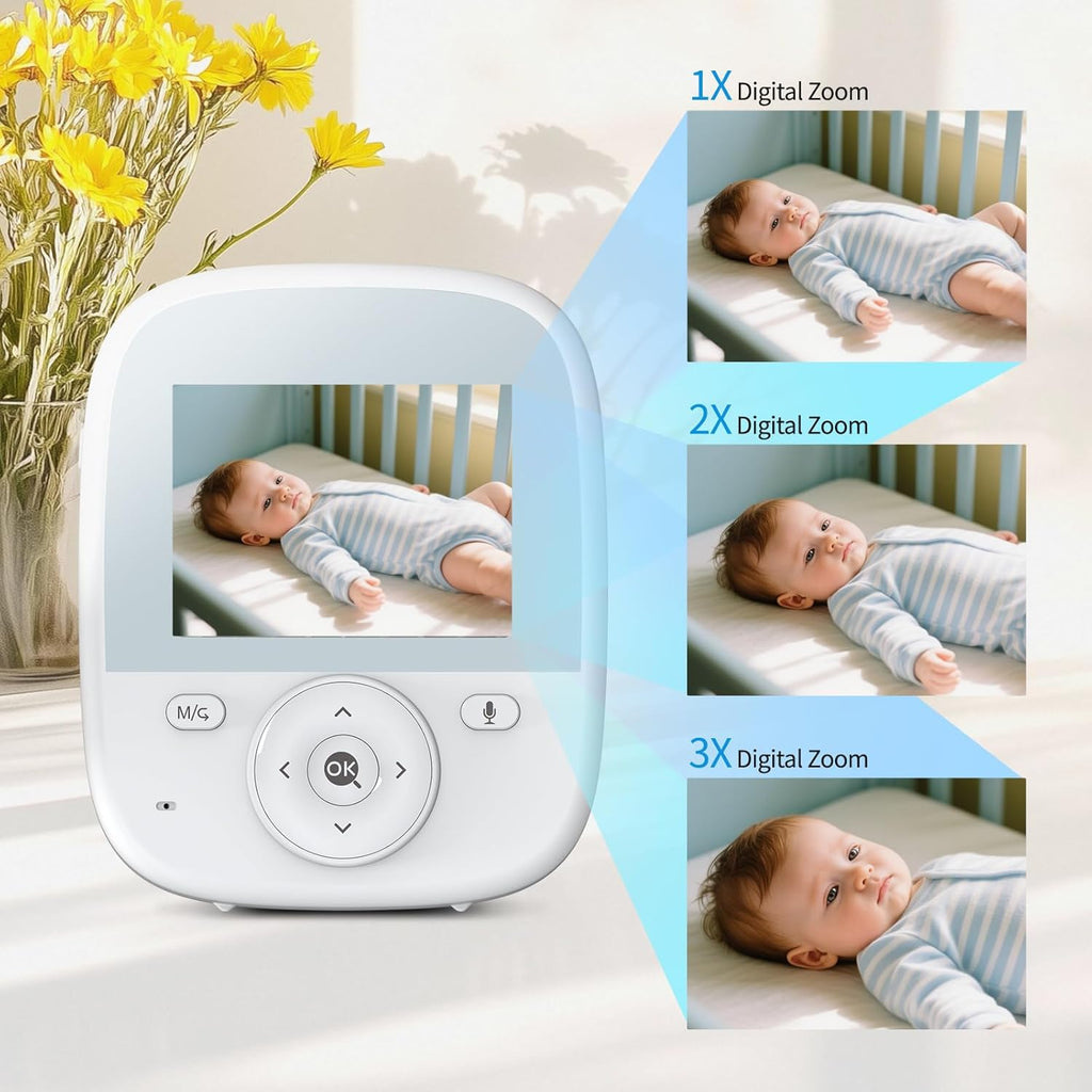 Baby Monitor with Camera and Audio, 2.8" Video Baby Monitor with Secure Transmission No WiFi, Night Vision, Temperature Sensor, Two-Way Talk, Al Off-Lens Detection, Feeding Reminder