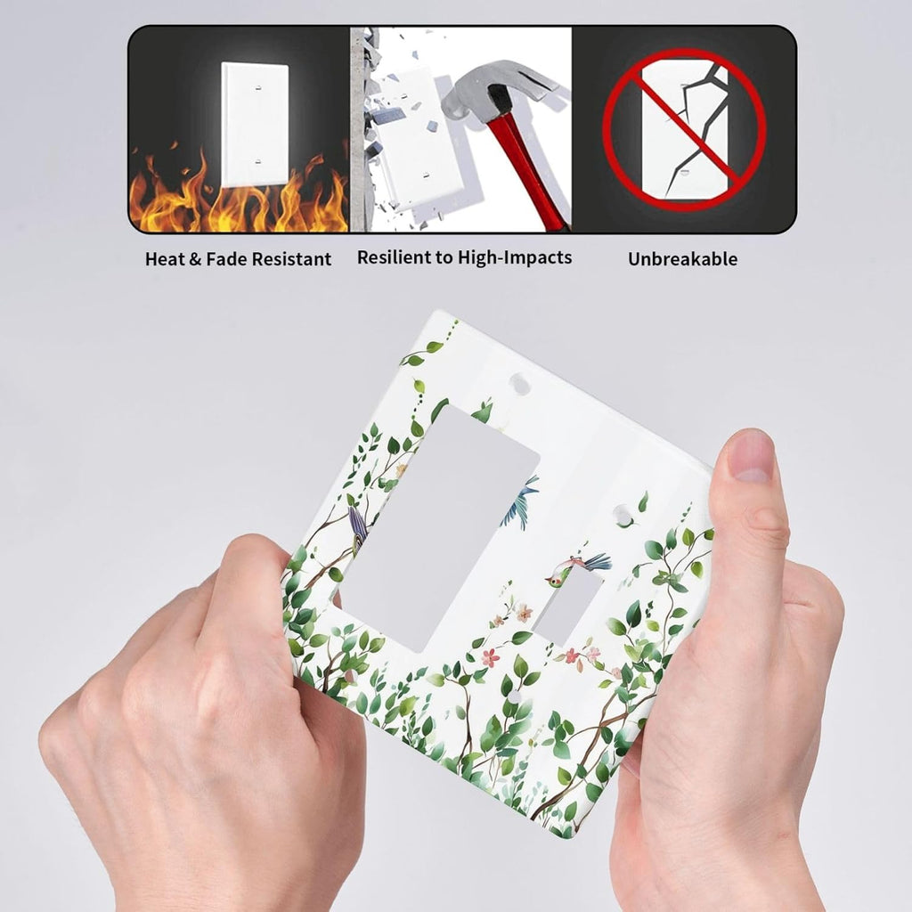 Outlet Covers Green Leaves Bird Eucalyptus Sage Plant 1 Toggle 1 Rocker Combination Decorative Wall Plate Electrical Switch Plates Light Switch Cover Plate For Bed Room Living Room Decor