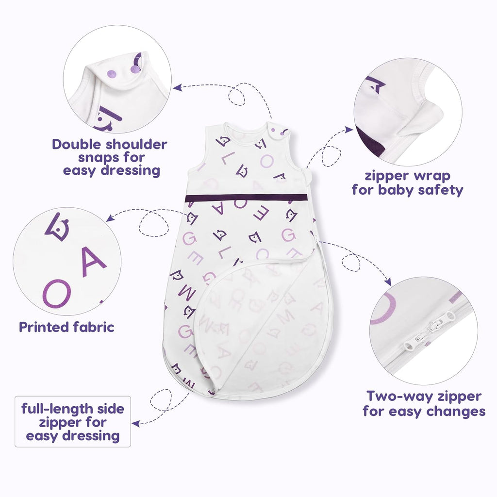 PuppyNap Baby Sleep Sack - 3-Pack Set, 12-18 Months, 100% Organic Cotton with 2-Way Zipper