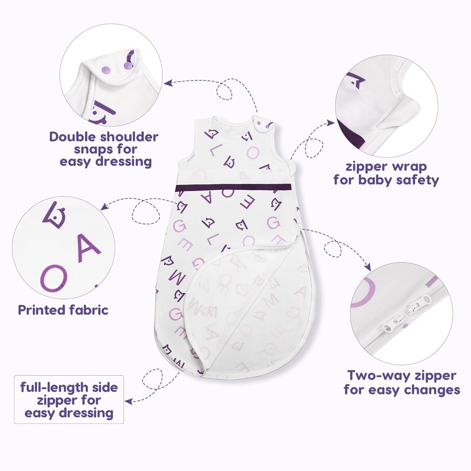 PuppyNap Baby Sleep Sack - 3-Pack Set, 12-18 Months, 100% Organic Cotton with 2-Way Zipper