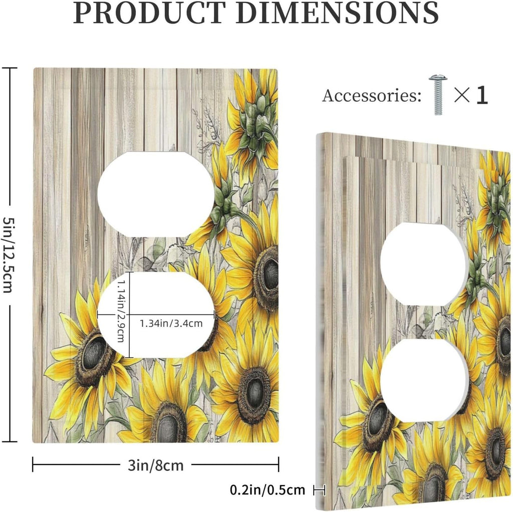 Outlet Covers Floral Sunflower Rustic Flower Vintage Wood 1 Gang Duplex Light Switch Cover Decorative Switch Plates Electrical Receptacle Faceplate Wall Plate For Farmhouse Cabin Decor