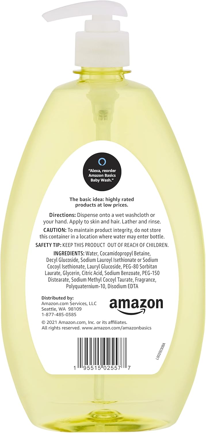 Amazon Basics Tear-Free Baby Hair and Body Wash, 27.1 Fluid Ounce, Lightly Scented, 2-Pack (Previously Solimo)