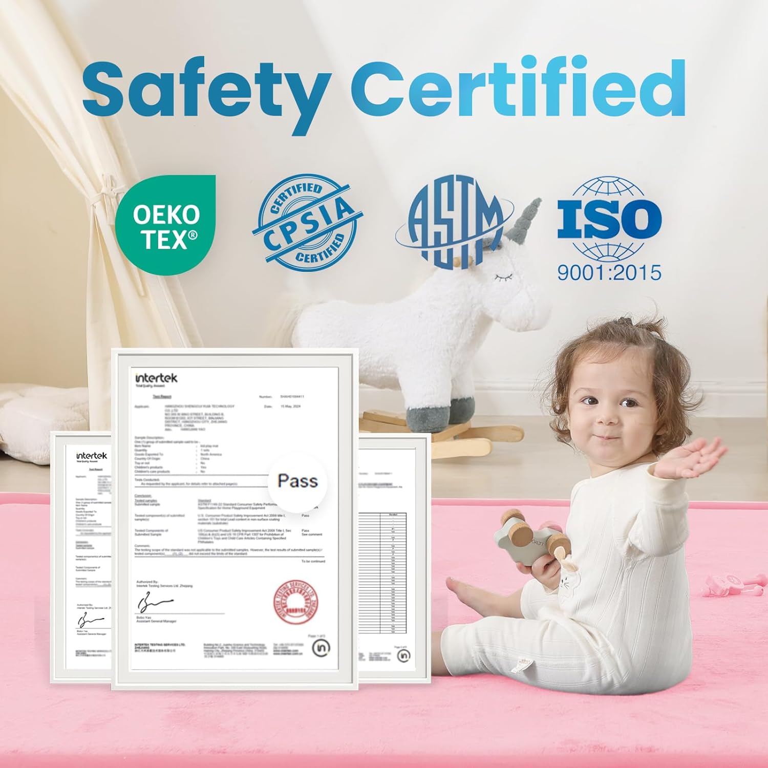 Ultra Soft Baby Play Mat,79"×79" Extra Large Activity Tummy Time Mat for Toddlers,Infants,Kids,1.3" Thick Elasti-Foam Nursery Rug for Floor,Non-Slip Safe for Crawling,Water-Repellent(Pink)