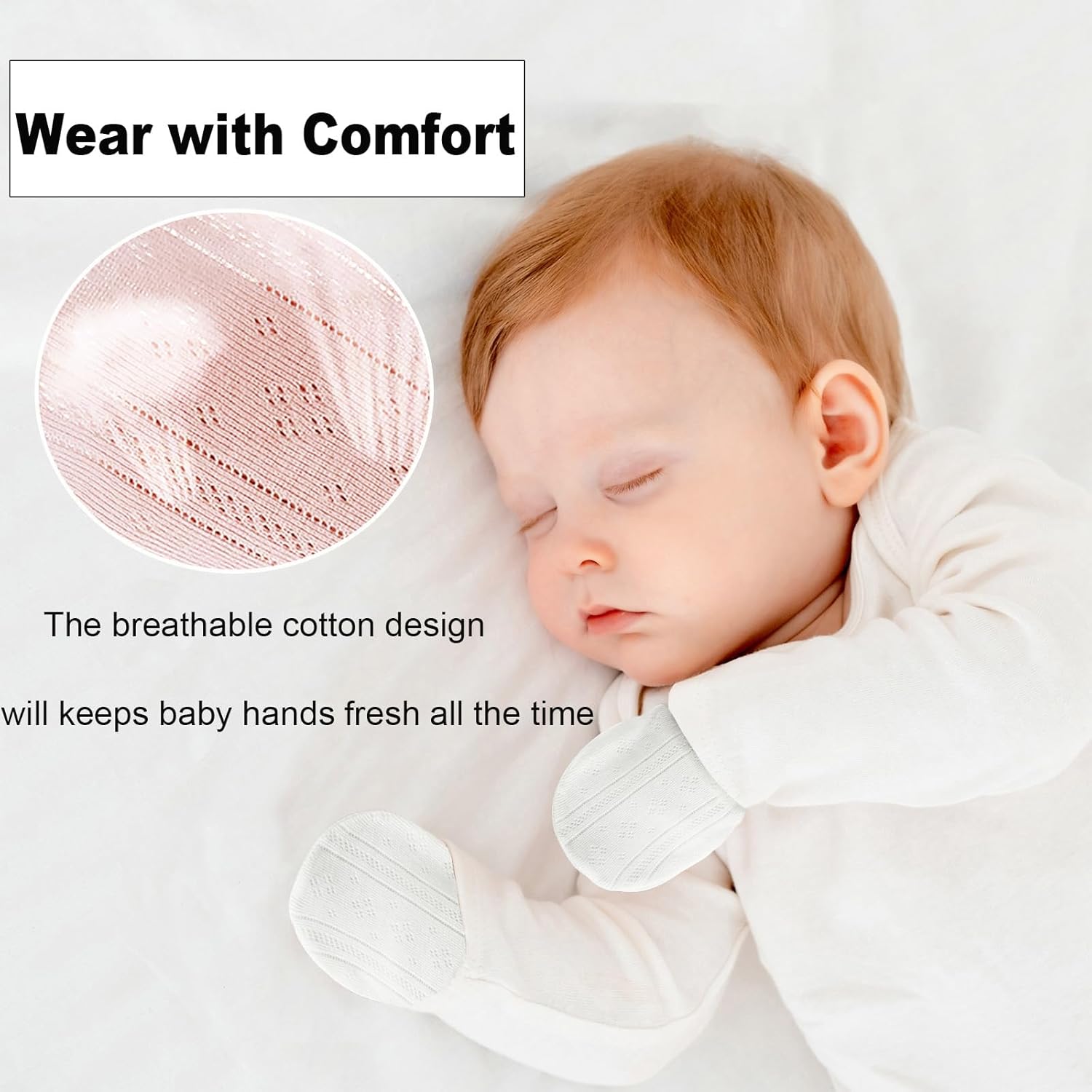 Newborn Mittens No Scratch 100% Cotton Mitts baby mittens 0-12months Drawstring 5Pack