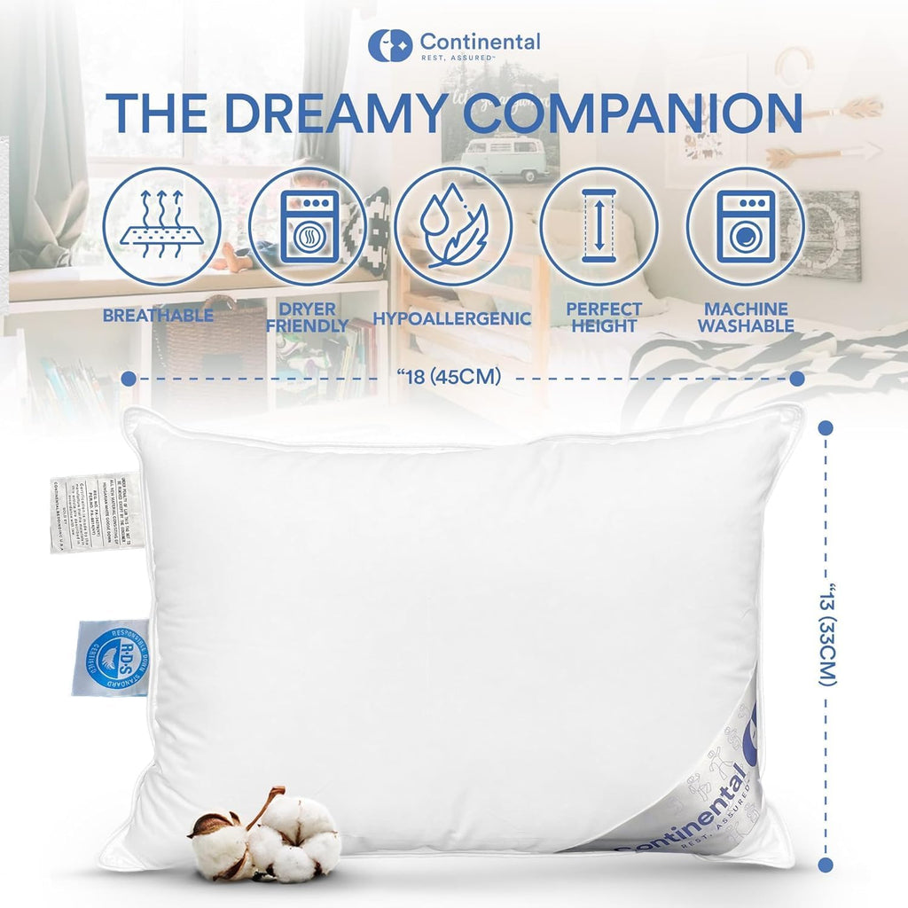 Continental Bedding Toddler-Poly, 13x18 Firm Pillow, White