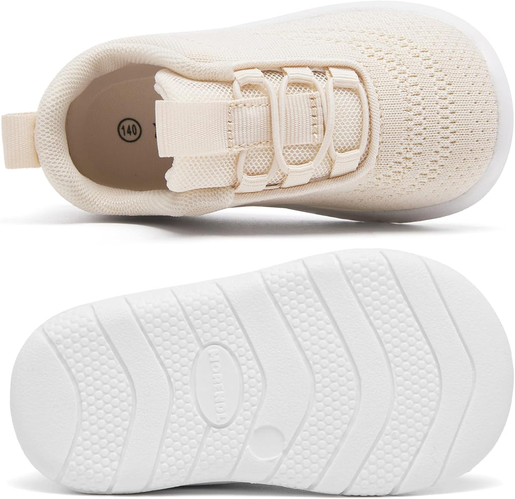 MORENDL Toddler Slip On Sneakers Baby Walking Shoes Non-Slip Breathable Unisex Pink Mesh Lace-Up Athletic Sneakers Infant Running Shoes