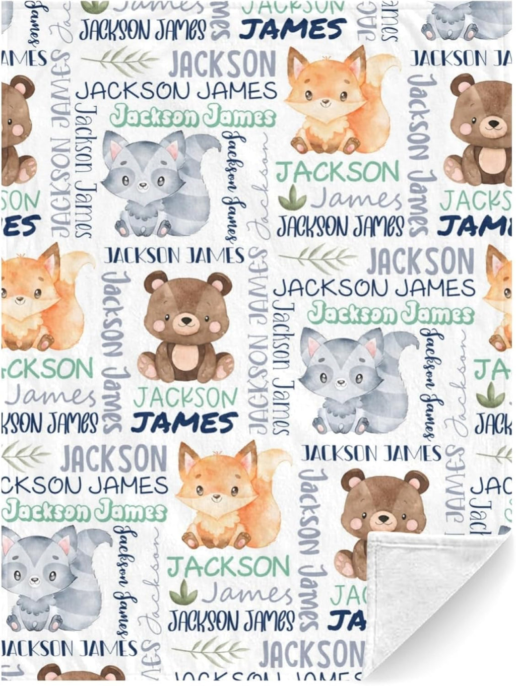 Personalized Woodland Animals Blanket - Custom with Name, Swaddle for Toddlers & Newborns