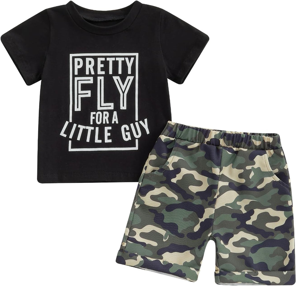 wdehow Toddler Kids Baby Boy Summer Clothes Sets 1T 2T 3T 4T 5T Letter Print Short Sleeve Tops Camouflage Shorts Outfits