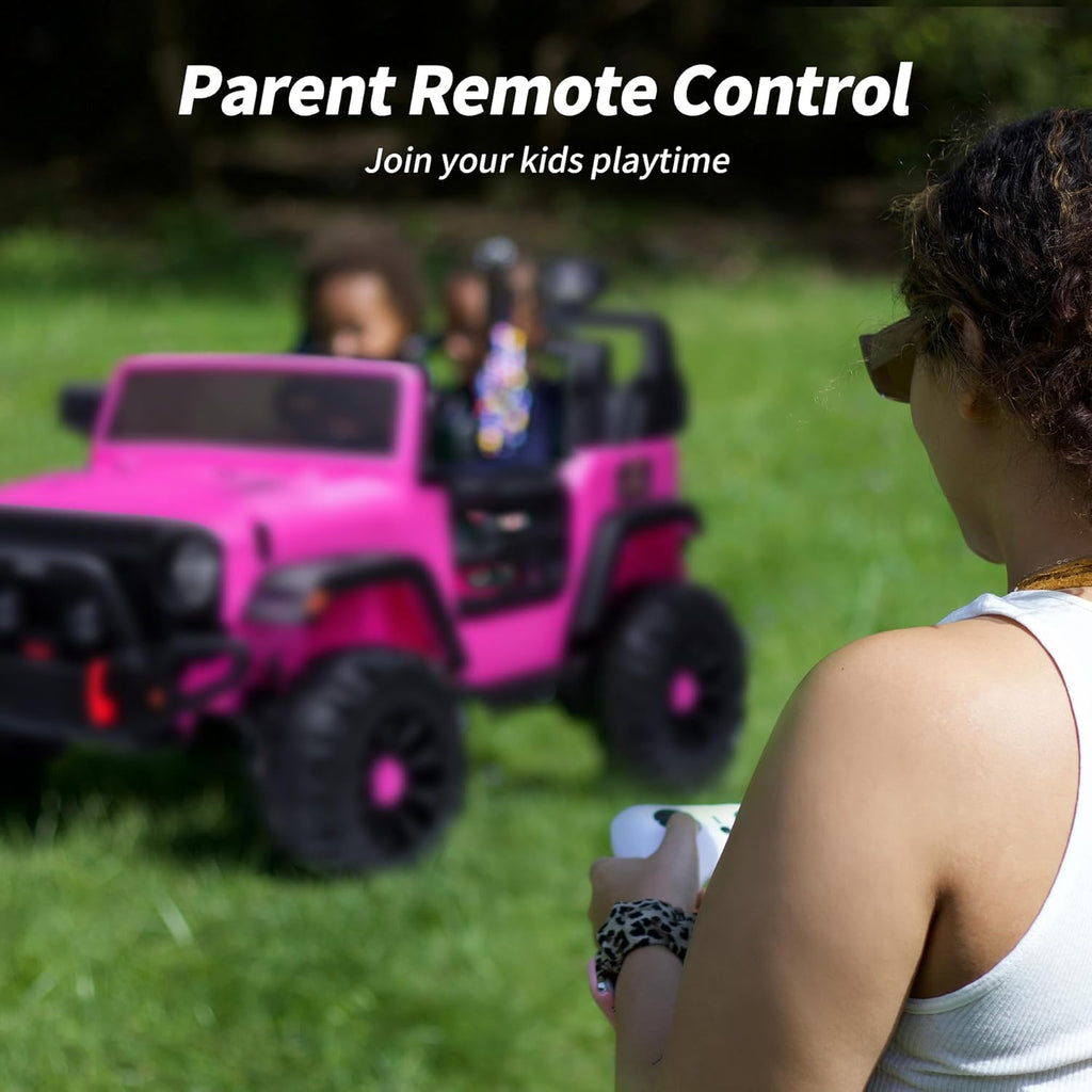 2 Seater Ride on Car Truck, 12V Kids Electric Ride on Toy for Big Kids Age 3-8 w/Remote Control- Hot Pink