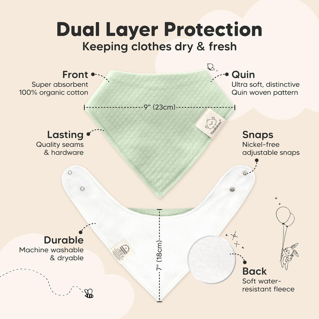 KeaBabies 8-Pack Bandana Bibs for Baby Girls, Boys - Organic Cotton Baby Bibs for Drooling & Teething Newborn, Toddler, Infant 0-36 months, Extra Soft, Absorbent Cloth with Snaps (Dawn)