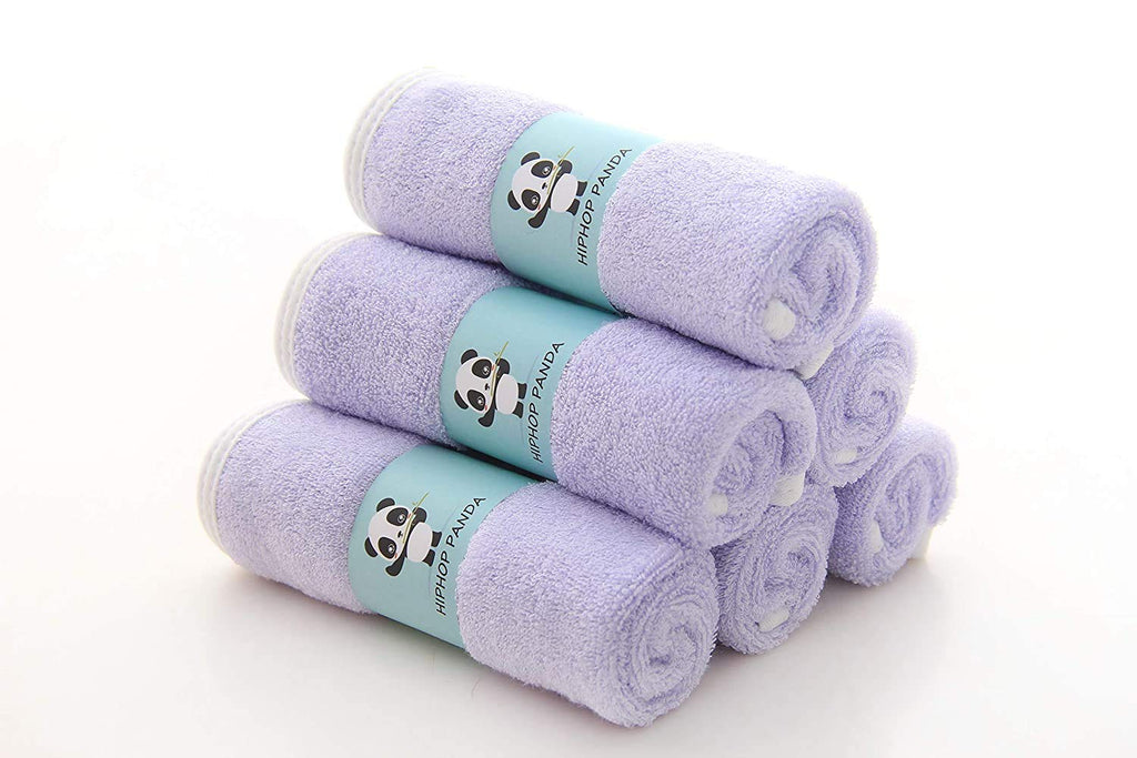HIPHOP PANDA Baby Washcloths, Rayon Made from Bamboo - 2 Layer Ultra Soft Absorbent Newborn Bath Face Towel - Reusable Baby Wipes for Delicate Skin - Purple, 30 Pack