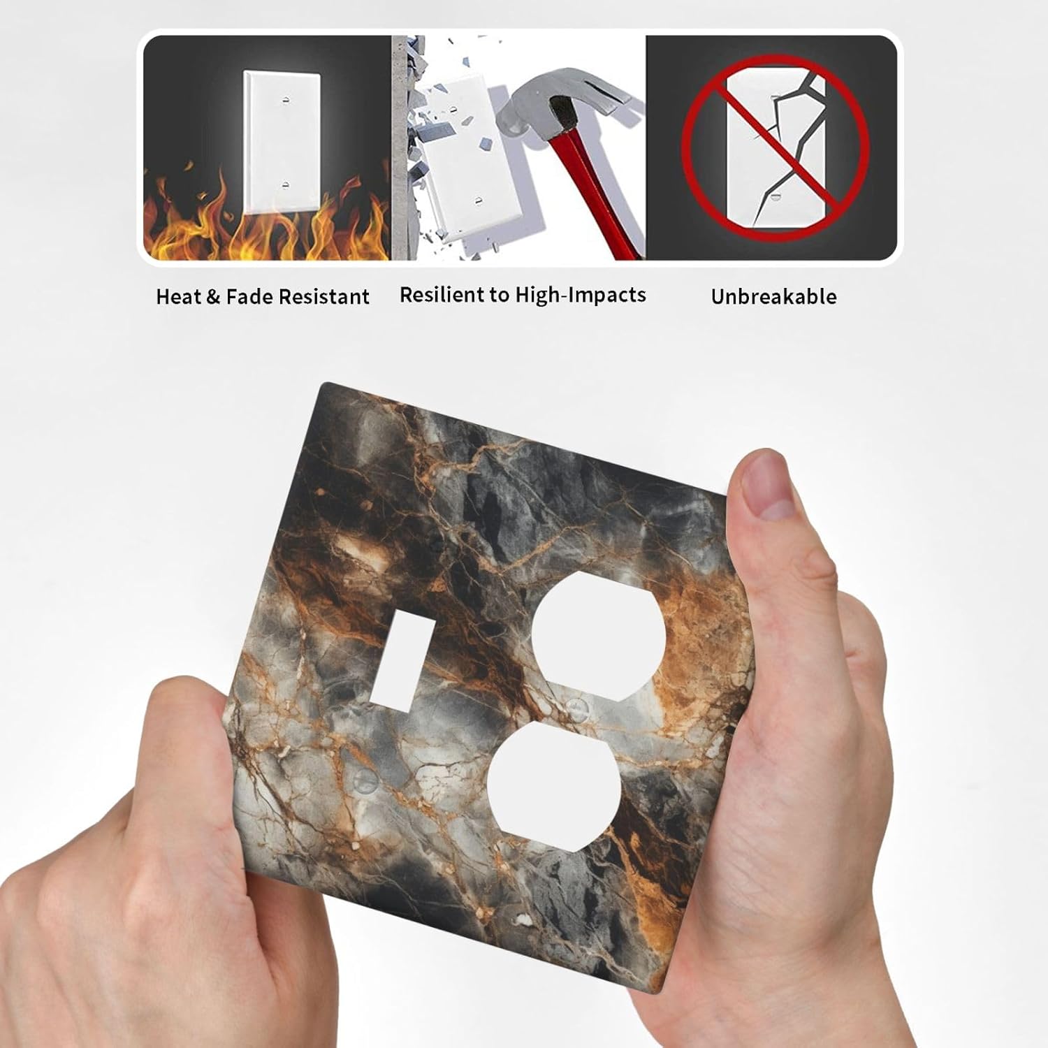 Brown Marble Granite Golden Lines Print Wallplates 1 Toggle 1 Duplex Switch Plate Electrical GFCI Faceplate Decorative Light Switch Covers for Bathroom Kitchen Decor