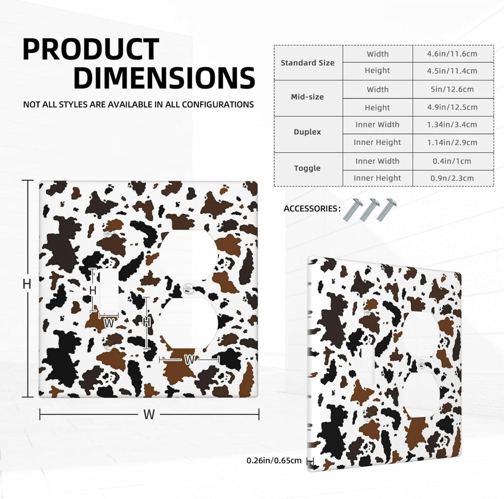 Wallplates Rustic Cowhide Highland Cow Milk Cow 1 Toggle 1 Duplex Switch Plate Electrical Gfci Faceplate Decorative Light Switch Covers For Farmhouse Home Decor