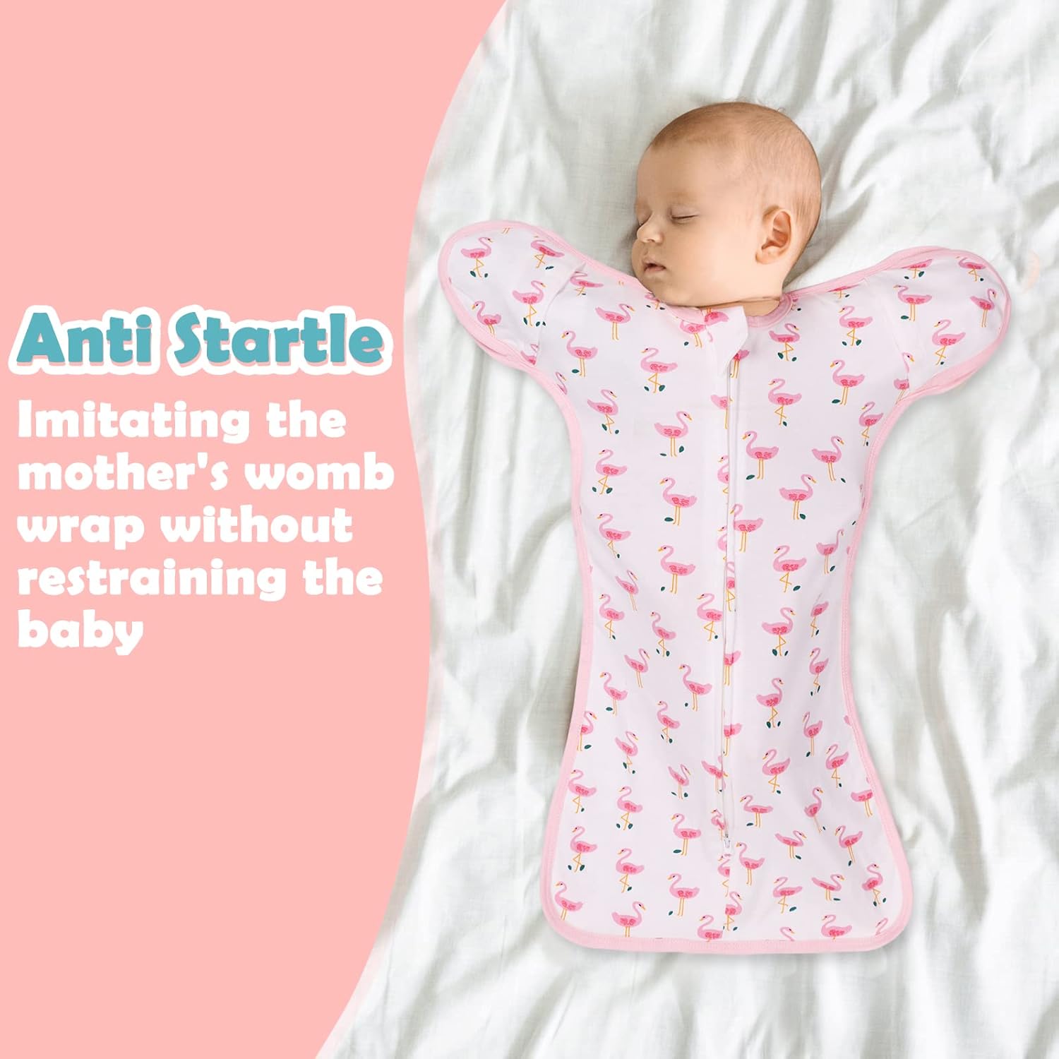 2 Pack Transition Swaddle with 2 Way Zipper, 2 in 1 Arms in/Out Transitional Arms Up Swaddle, 100% Cotton Newborn Swaddles Zipper Swaddles Baby Swaddling Sack Sleeping Sack 0-3 Months, Flamingo & Bear