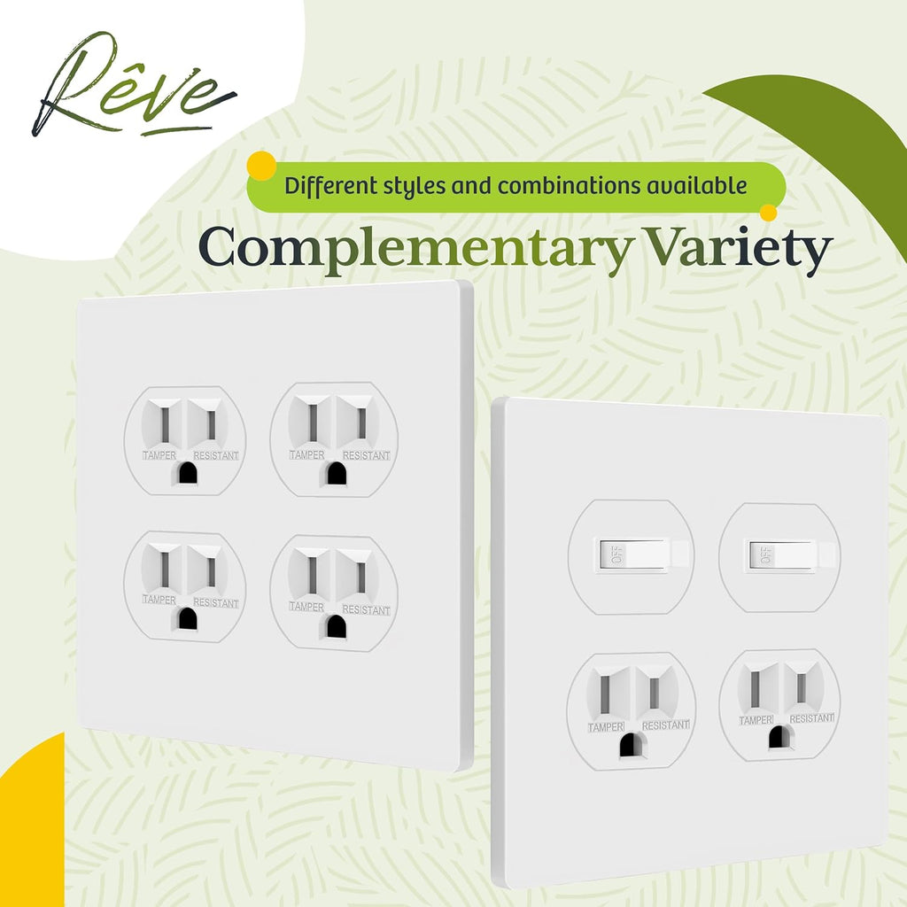 TG Screwless Duplex Wall Plate, Child Safe Double Receptacle Outlet Cover, Standard Size, 2-Gang 4.68" x 4.73", Unbreakable Polycarbonate Thermoplastic, UL Listed, SP-S2-W, Glossy, White