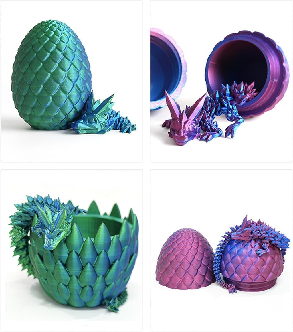 Surprise 3D Printed Dragon Egg Articulating Gemstone, 3D Printed Dragons, Relief Anxiety - Articulated Joints for Kids and Adults Home Office Decor Executive Desk Decor (Luminous)