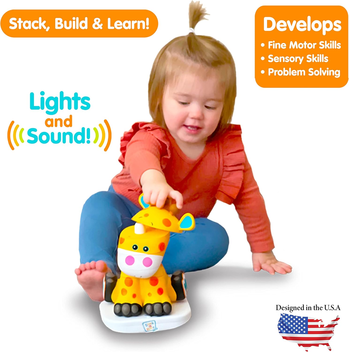 Stack-a-Roos Baby Giraffe by Salus Brands - Animal Stacking Toy, Educational Early Learning Toy for Infants Babies Toddlers, Age 12+ Months - Great Baby Gifts, STEM