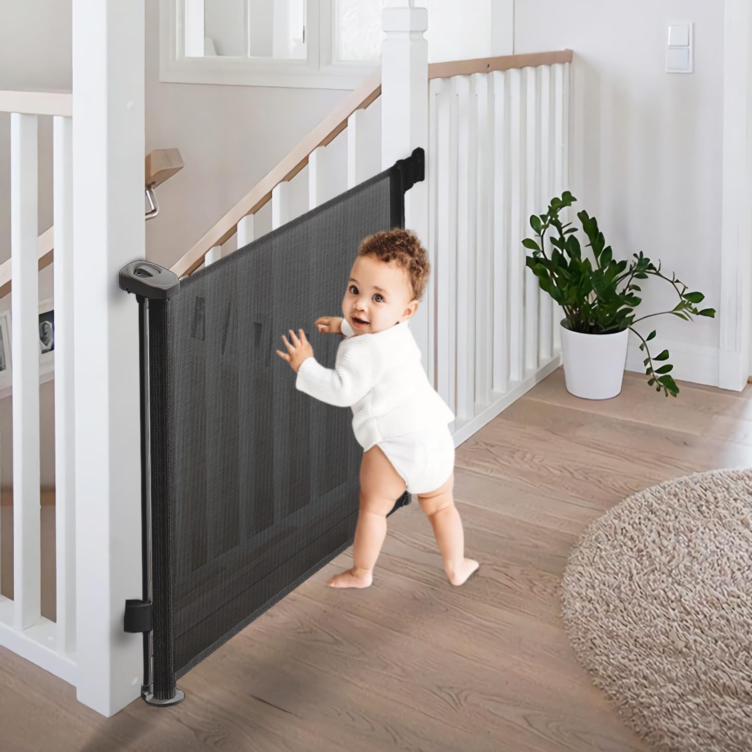 Retractable Baby Gate,Mesh Baby Gate or Mesh Dog Gate,33" Tall, Extends up to 71" Wide,Child Safety Gate for Doorways, Stairs, Hallways, Indoor/Outdoor Black