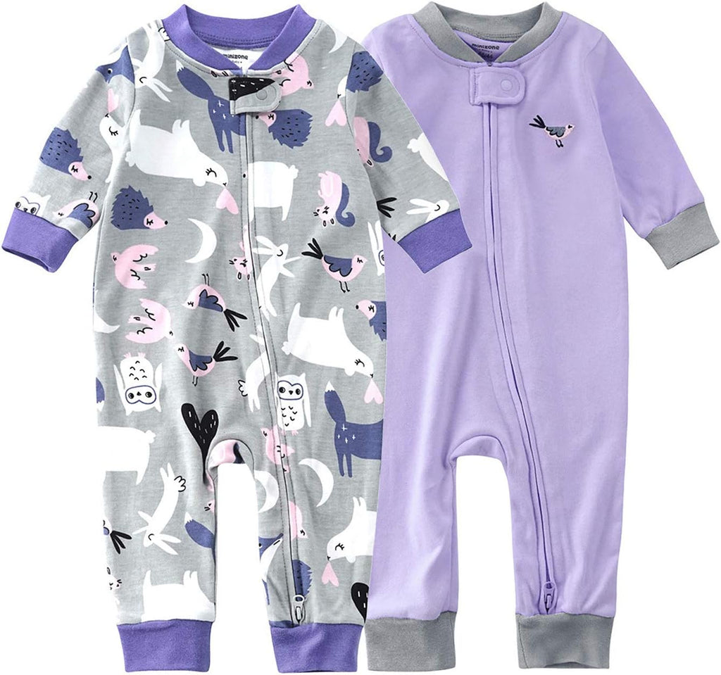 Teach Leanbh Baby 2-Pack Footless Pajamas Cotton Long Sleeve Printing 2 Way Zipper Romper Jumpsuit Sleep and Play 3-24 Months