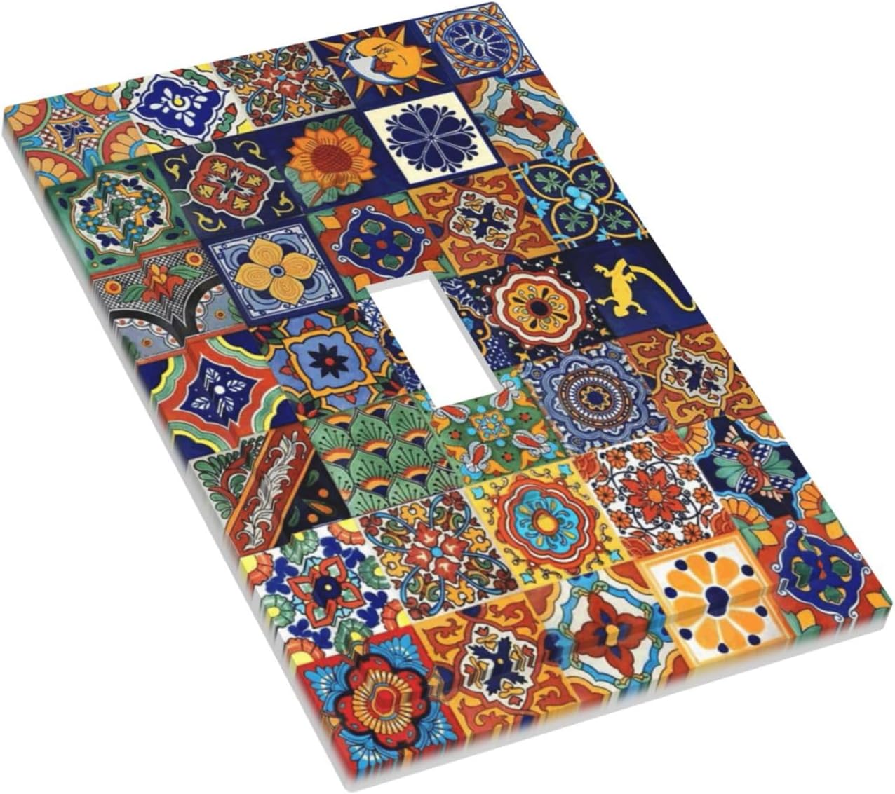 Talavera Mexican Tiles Traditional Color Decoration Print Decorative Light Switch Cover 1 Gang Single Toggle Device Electrical Faceplate Switchplates Decorator Outlet Wall Plate for Kitchen Bathroom