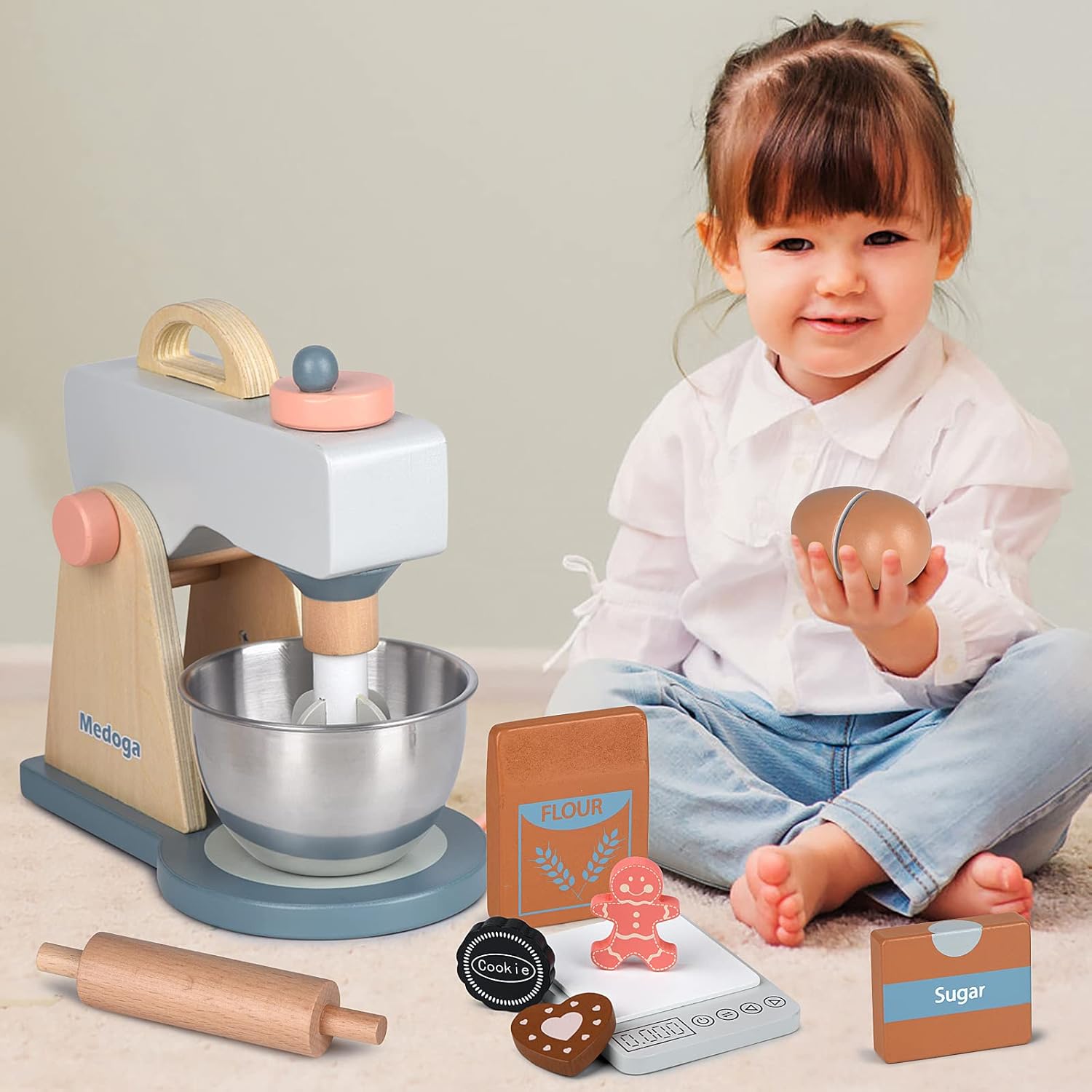 Play Kitchen Accessories Wooden Mixer Set  (Mixer Set)