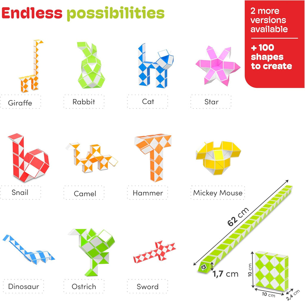 CUBIDI® Magic Snake Cube | Fidget Snake Toy for Kids | Travel Toys for Kids Ages 4-8 | Great Gift for Boys and Girls Birthday, Christmas, Stocking Stuffers - 36 Blocks | 0.9 inch x 0.7 inch | Green