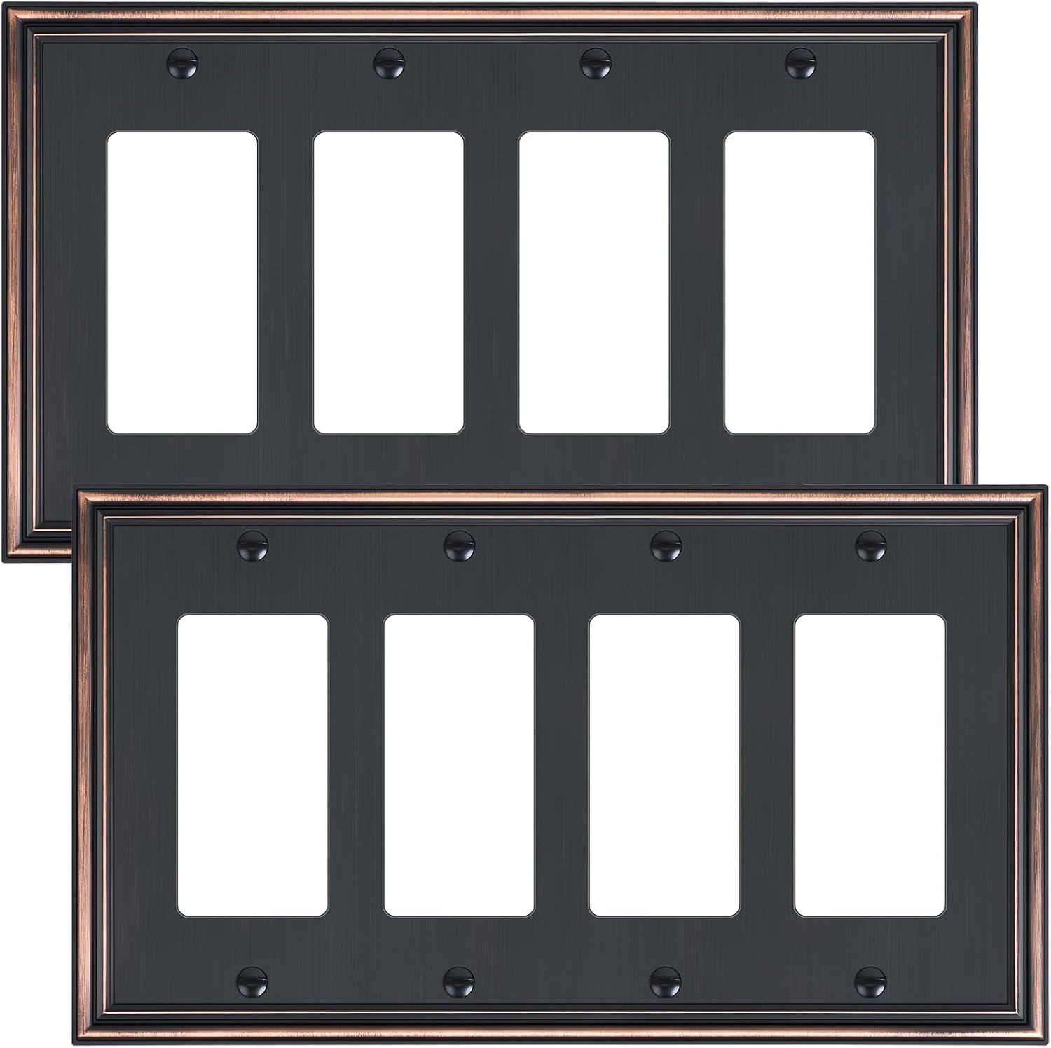 2-Pack Quad Decorator Outlet Cover Plate, Zinc Alloy Decorative Aged Bronze Switch Plates and Outlet Covers, 4 Gang Wall Plates for Electrical Outlets, Receptacle, GFCI Outlet, Dimmer Switch