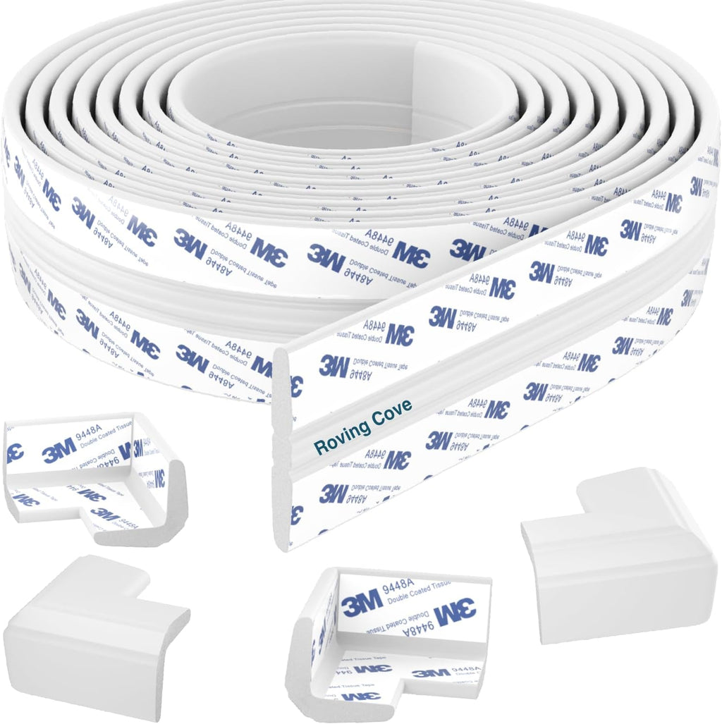 Roving Cove PreFit (Classic) Furniture Edge Corner Protector (Standard 15ft Edge 4 Corners), Baby Proofing Bumper Guards, Oyster White (Off White), Pre-Taped, for Straight Smooth Surfaces