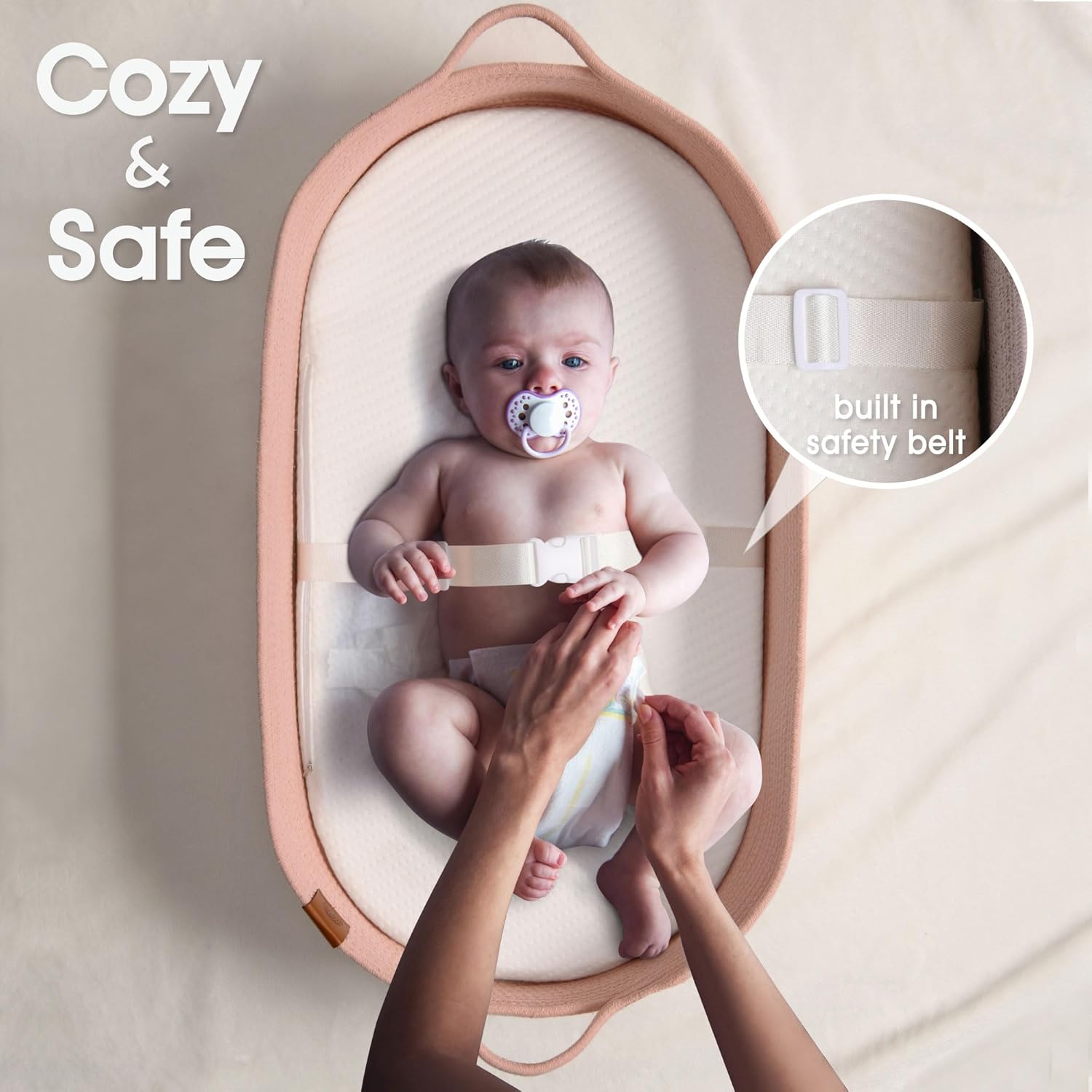 J&JOO Baby Changing Basket includes Diaper Caddy - Breathable & Waterproof Dual-Cover, Portable, Changing Pad for Dresser & Changing Table, Gift for Baby Shower (Coral Pink, Diaper Caddy Set)