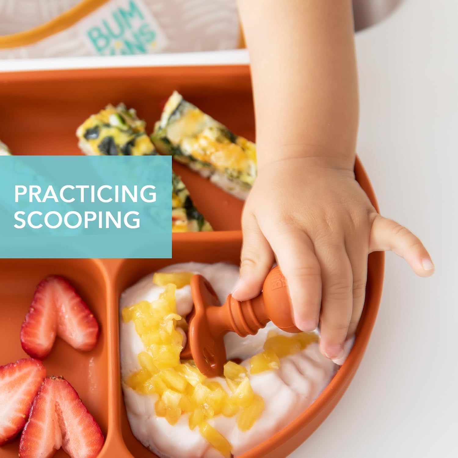 Bumkins Baby Utensils Set, Chewtensils Silicone Spoons for Dipping, Self-Feeding, Baby Led Weaning, Trainer Learning, First Stage Eating, Soft Practice Fork and Spoon, Babies 6 Months, Clay