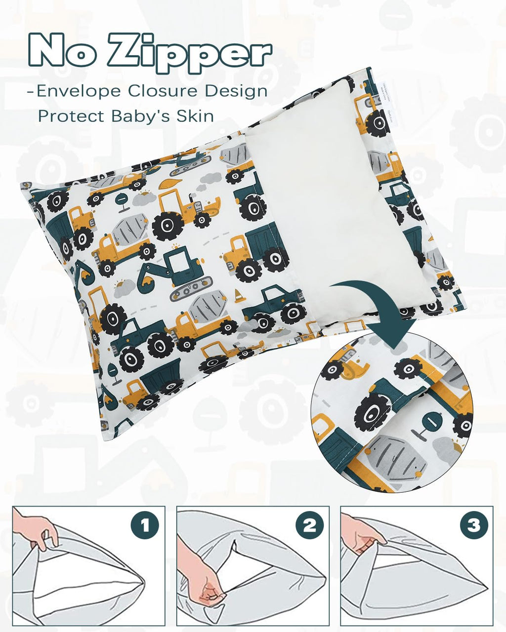 ALVABABY Toddler Pillowcases 2 Pack Organic Cotton Kids Pillow Cover Fit 13"x 18" or 14"x19" Envelope for Girl Boy Sleepy Travel(Pillowcase Only) 2L-FTP07A