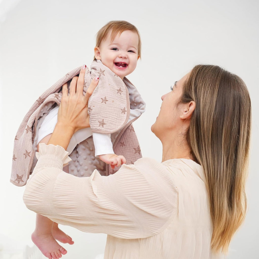 Susurration Baby Blanket for Unisex Boys Girls, Soft Nursery Minky Blanket with Muslin Cotton Front and Dotted Fleece Back, Receiving Blanket for Baby Newborn Infant, 30x40inch (Pink Star)