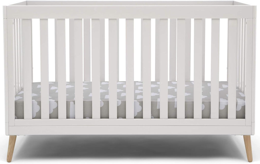 Delta Children Essex 4-in-1 Convertible Baby Crib, Bianca White with Natural Legs