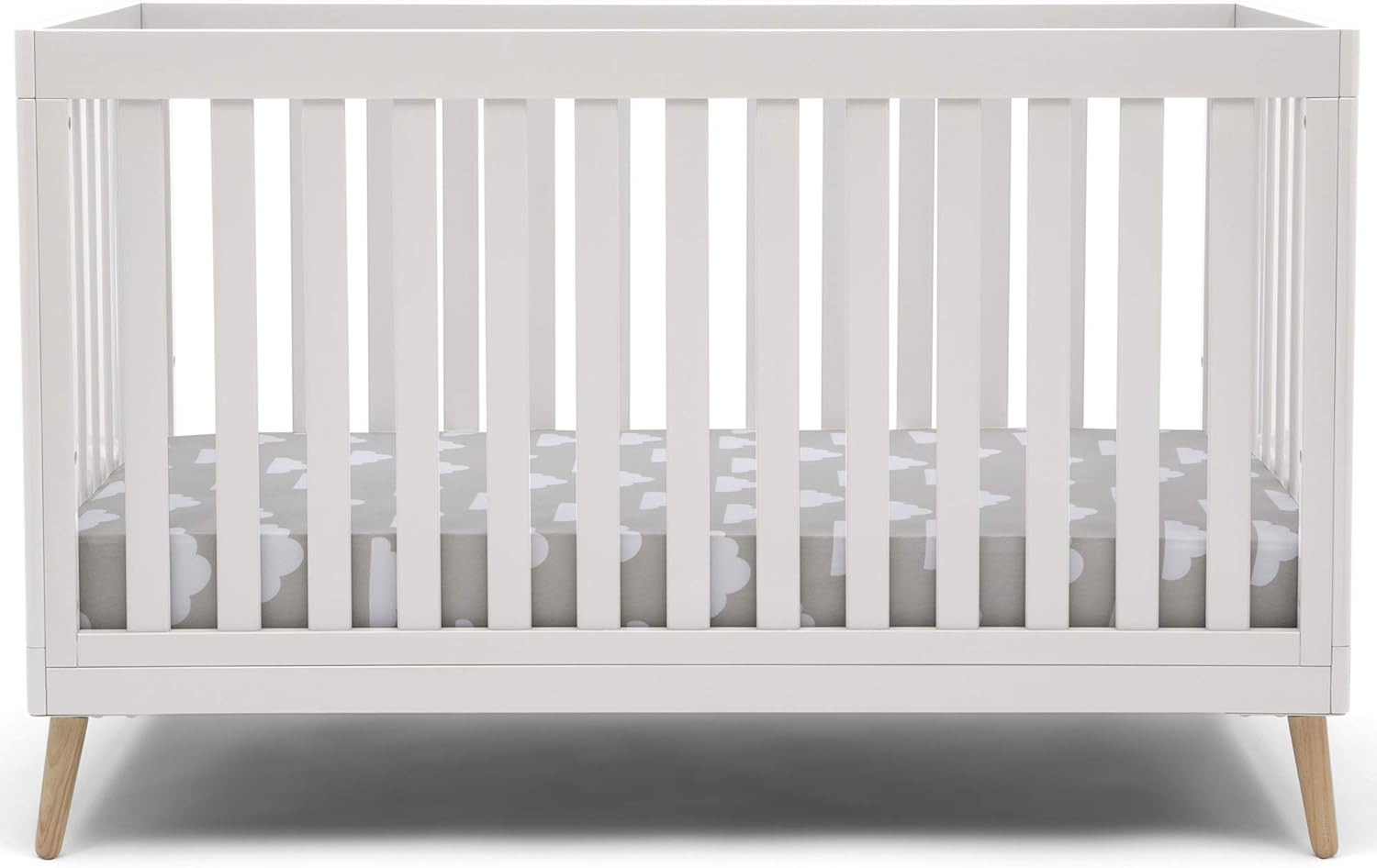 Delta Children Essex 4-in-1 Convertible Baby Crib, Bianca White with Natural Legs