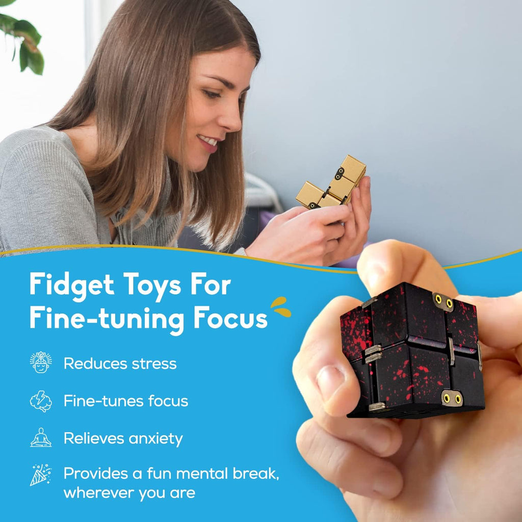 PILPOC theFube Infinity Cube Fidget Toy - Quality Aluminum Infinity Fidgeting Cube for Adults with Case, Sturdy, Heavy (Black)