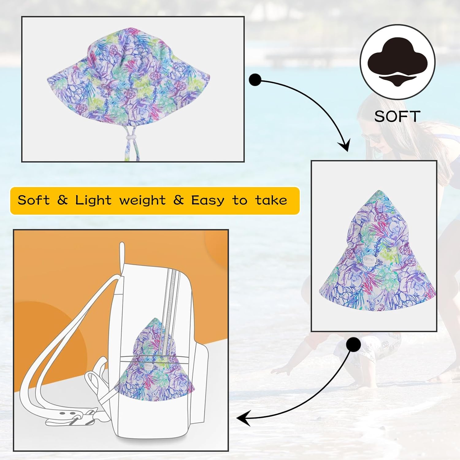 Peecabe Summer Baby Sun Hat for Boys Girls UPF 50+ Wide Brim Toddle Bucket Hat Adjustable Baby Beach Cap 0-8 Years