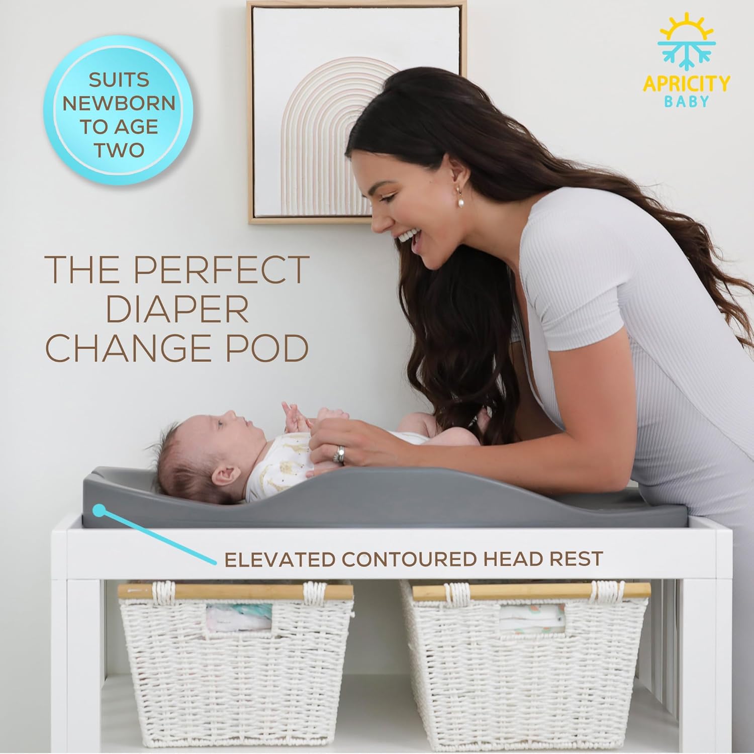 Apricity Baby Changing Pod- Grey - Waterproof Non-Slip Changing Pad Easy-to-Clean Diaper Changing Station for Dresser Tops Large Portable Wipeable Changing Pad for Newborns to Toddlers Diaper Changer