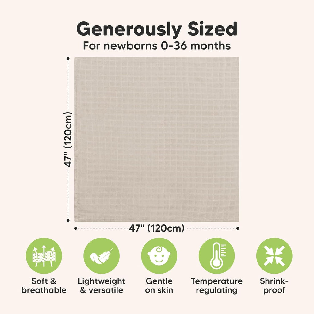 4-Pack Muslin Swaddle Blankets for Boys, Girls - Organic Baby Swaddles for Newborns, Soft & Breathable Receiving Baby Blankets for Girl, Boy, Neutral, Newborn Essentials Gift (Mirage)