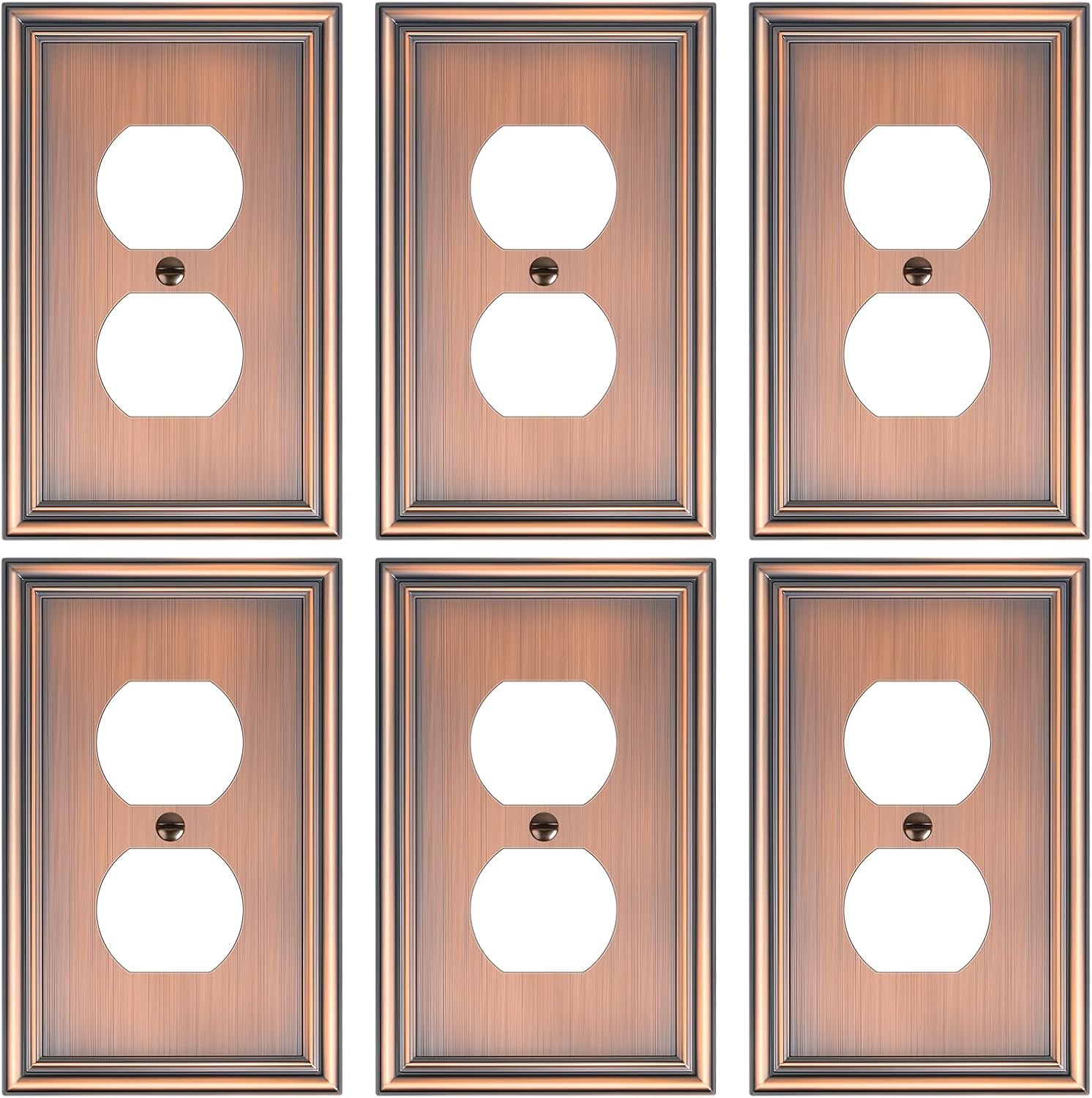 6-Pack Single Duplex Outlet Cover Plate, Decorative Antique Copper Switch Plates and Outlet Covers, Metal Wall Plates for Electrical Outlets, 1 Gang Receptacle Cover, Corrosion Resistant