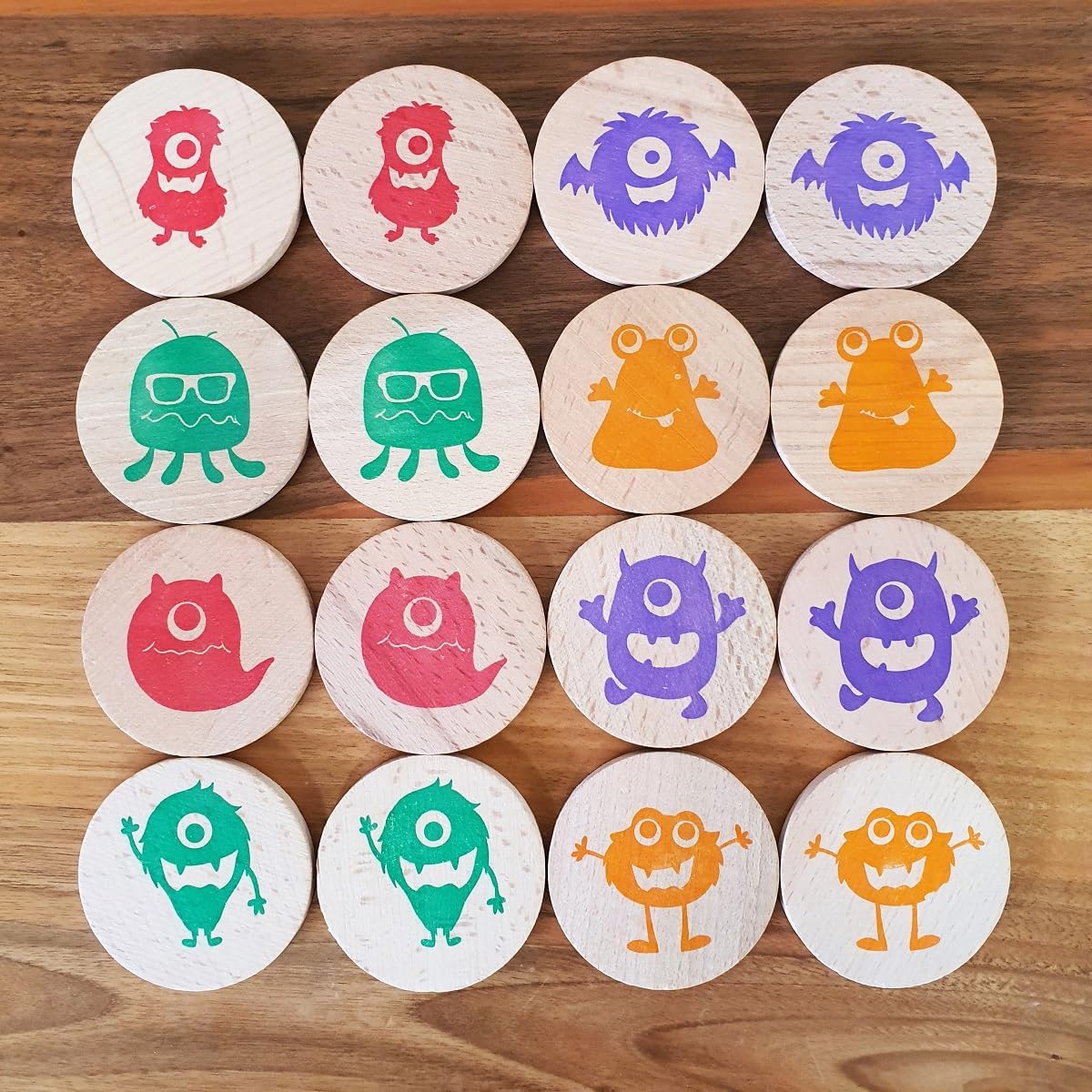 bee smart Wooden Memory Game - Matching Memory Game for Kids 3 and Up, 16Pcs | Educational Toy for Preschool Toddlers Board Games (Monsters)